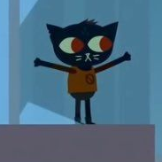 An athro character with her arms up in the air. She wears a orange shirt and black pants